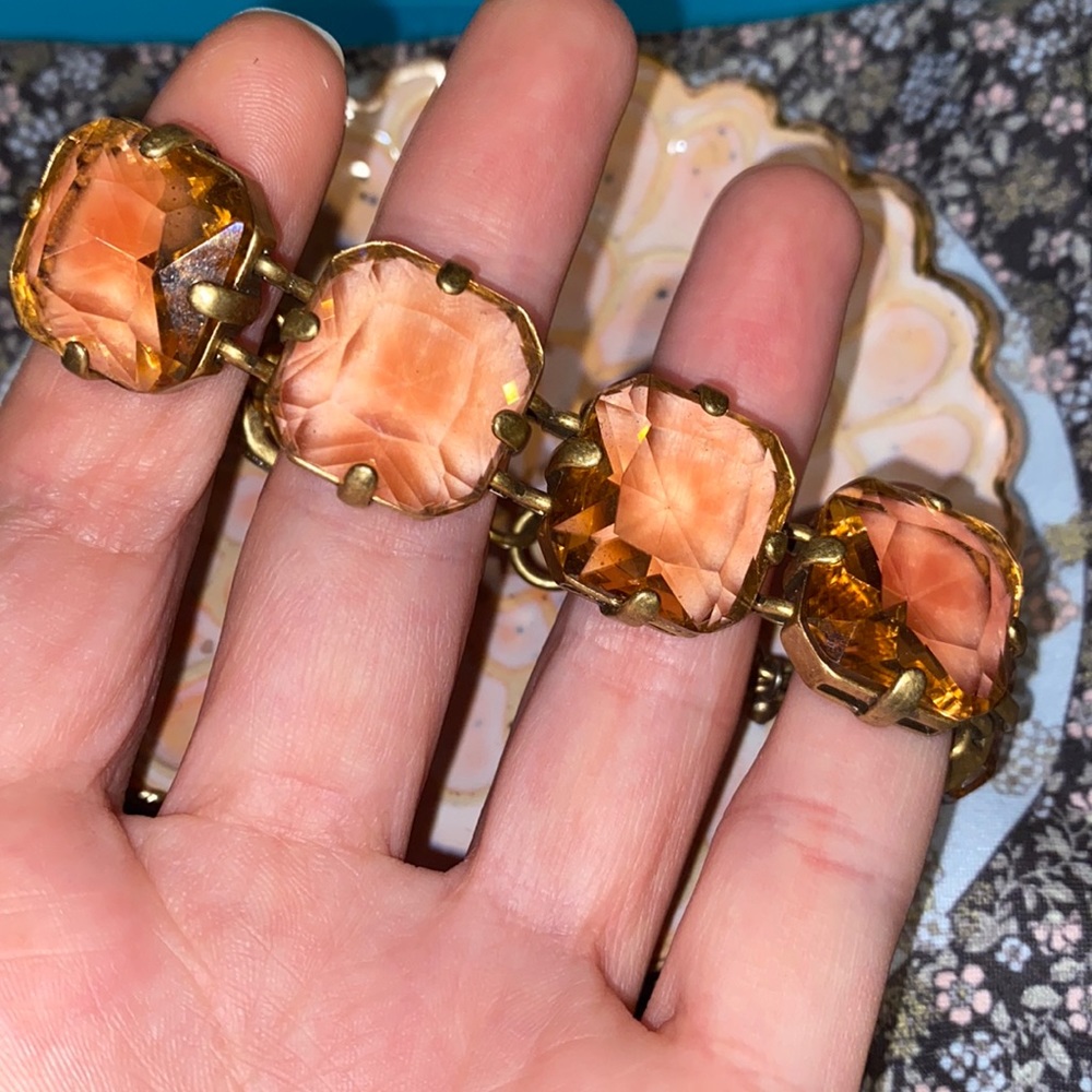 Jcrew - light peach stone with brass bracelet